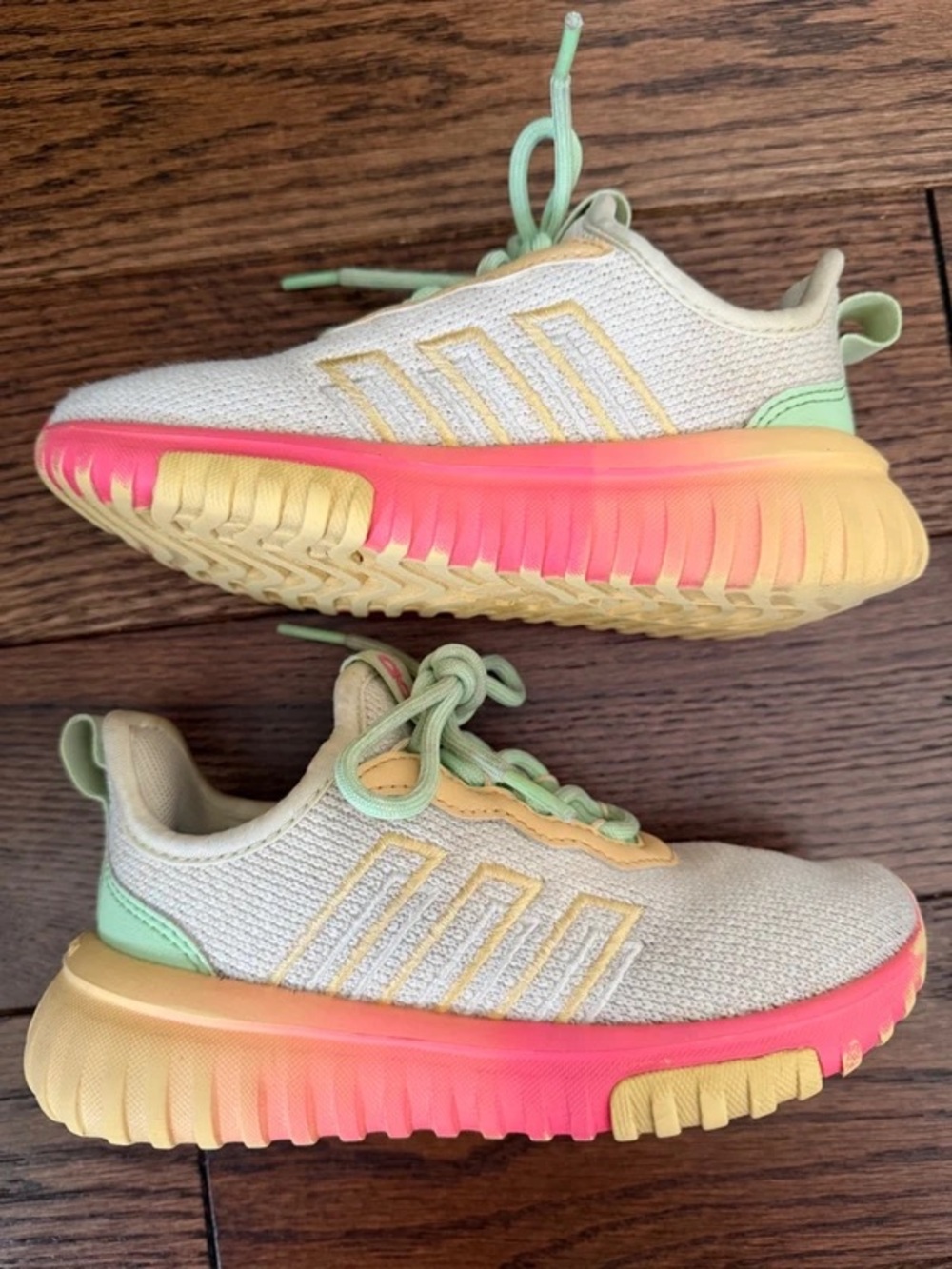 adidas Kids Pastel Knit Sneakers with Pink-to-Yellow Gradient Sole